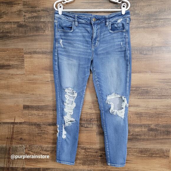 American Eagle Jeans 14 S Jegging Mid Rise Next Level Stretch Medium Wash Denim - Picture 1 of 13